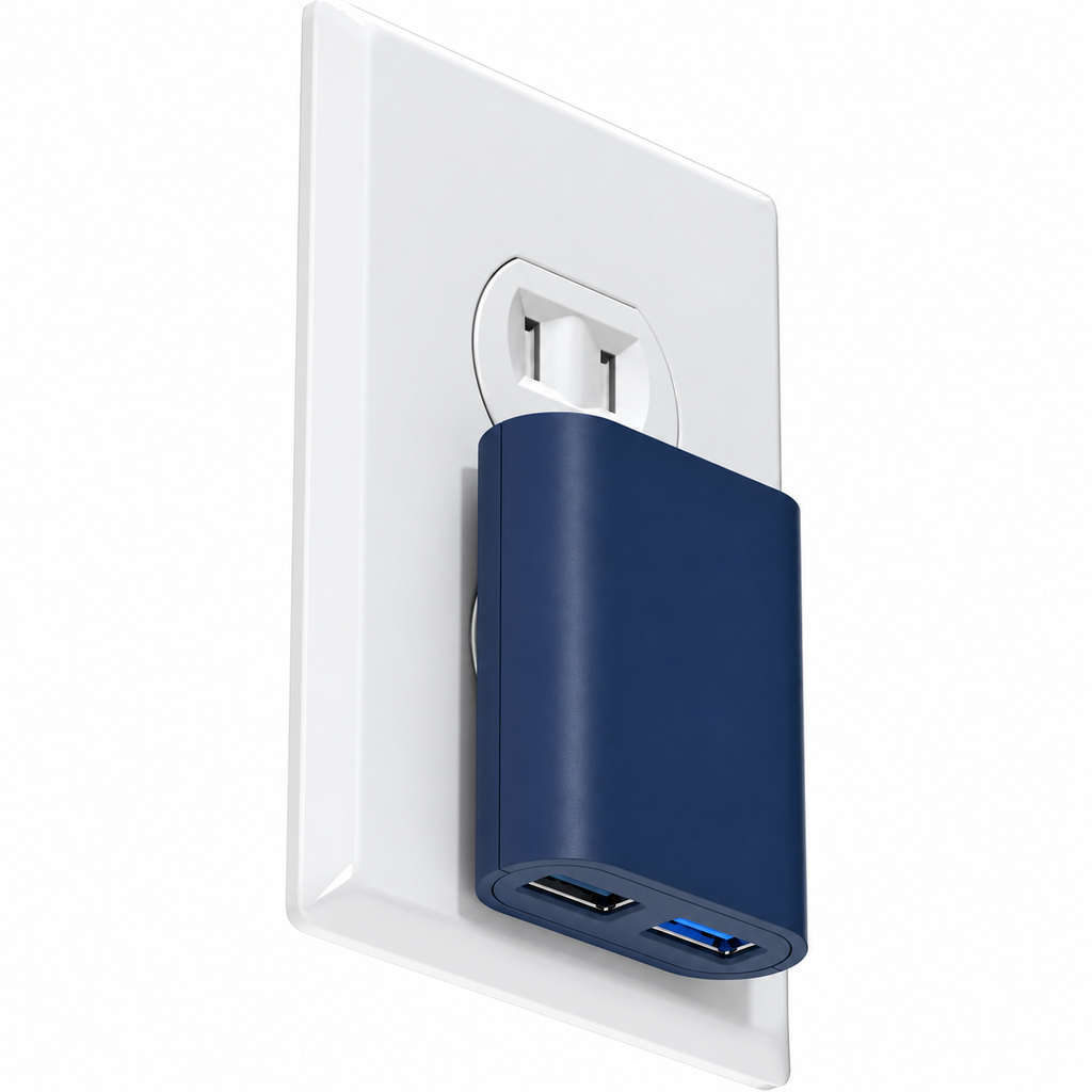 Deep Blue Slim 2-Port Usb Wall Charger With Foldable Plug For Home And Travel