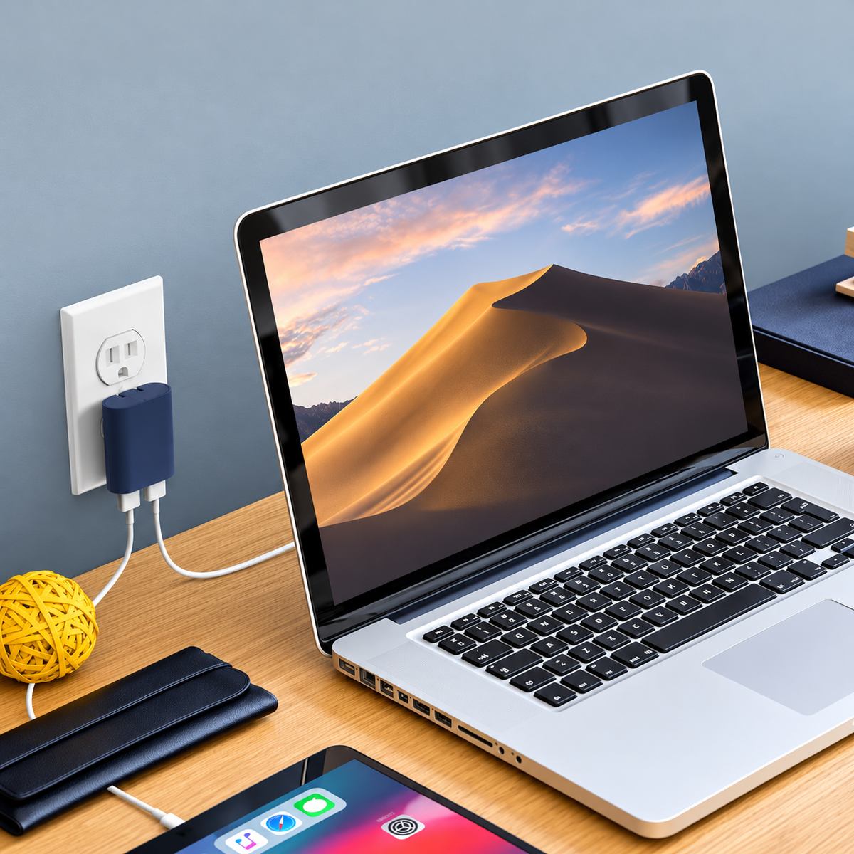 Deep Blue Slim 2-Port Usb Wall Charger With Foldable Plug For Home And Travel